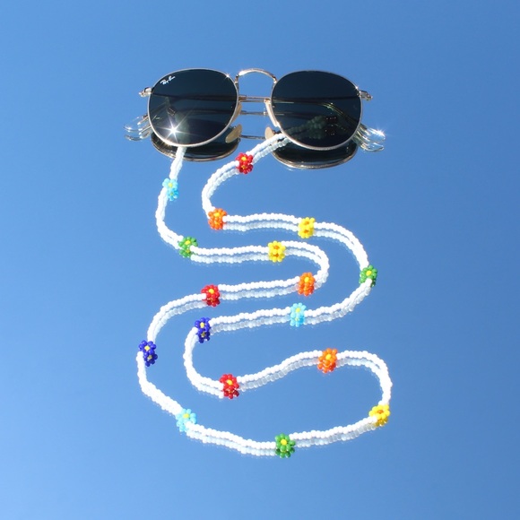 Rainbow Beaded Daisy Sunglass Leash Glasses Chain - Picture 4 of 4